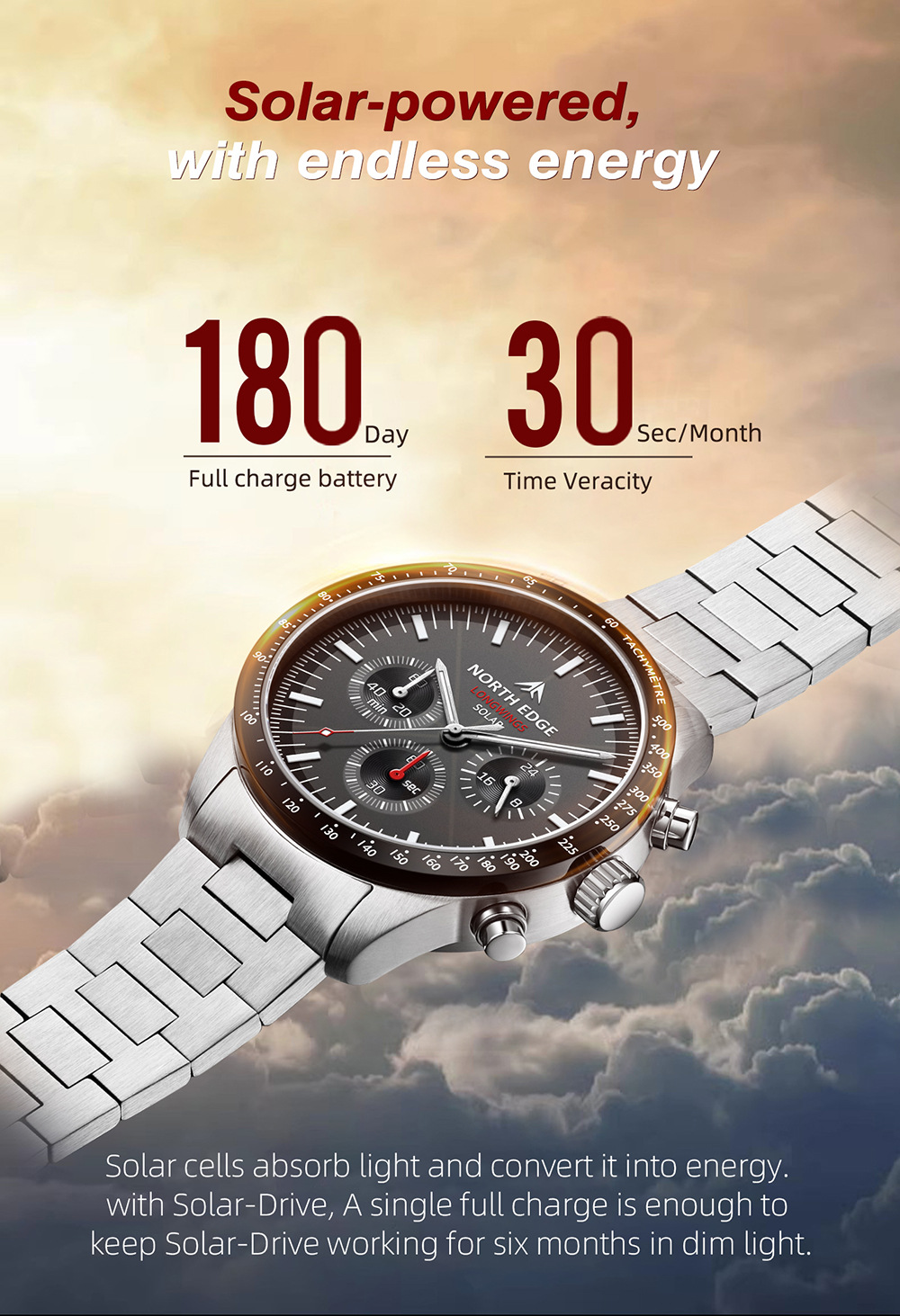 Solar Powered Watch - New 2026 Pointer Solar Rechargeable Quartz