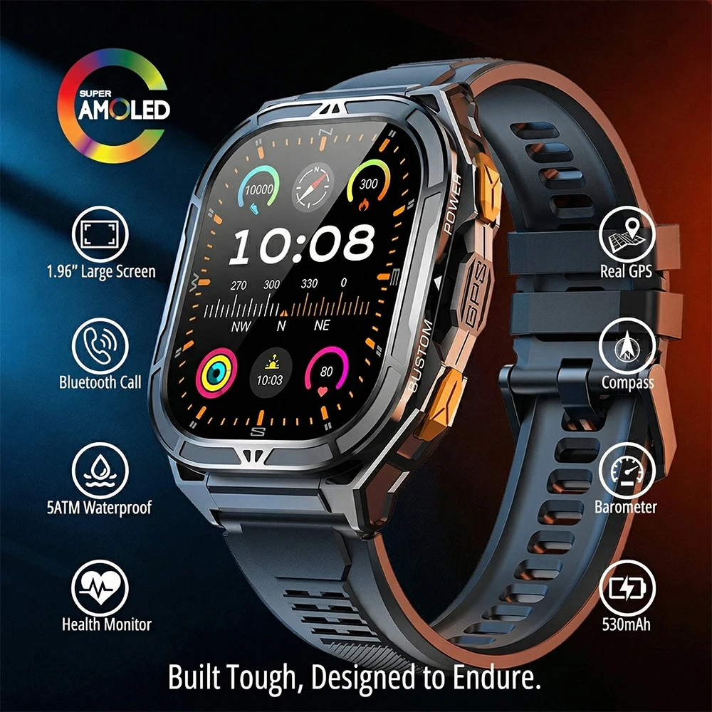 Heart Rate Gps Watch - Luxury AMOLED Smartwatch Real GPS 5ATM