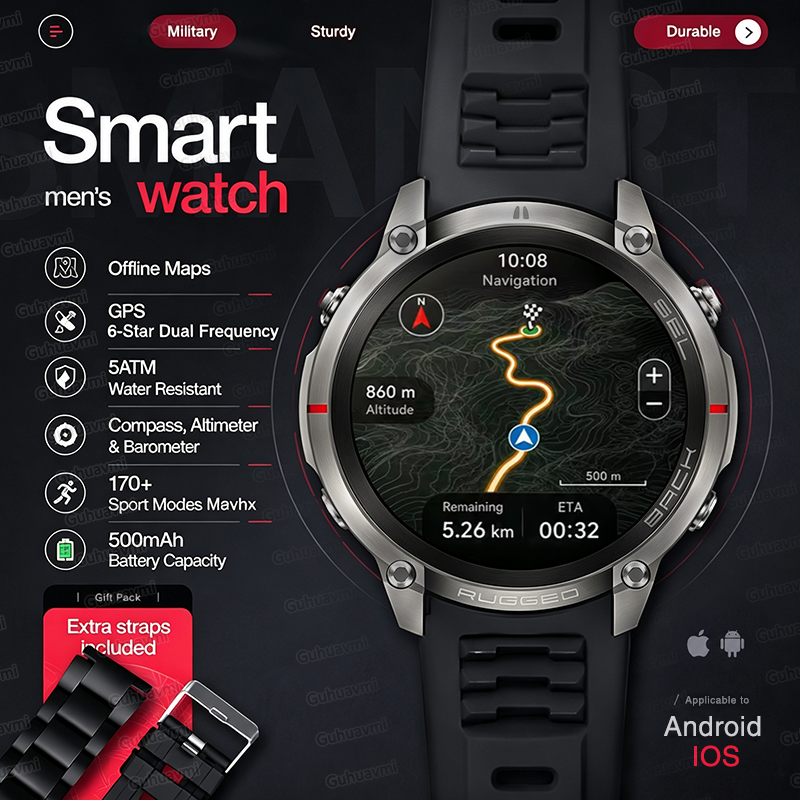 NEW Rugged Military GPS Offlin - Smartwatch Rugged Watches For Men recension och pris